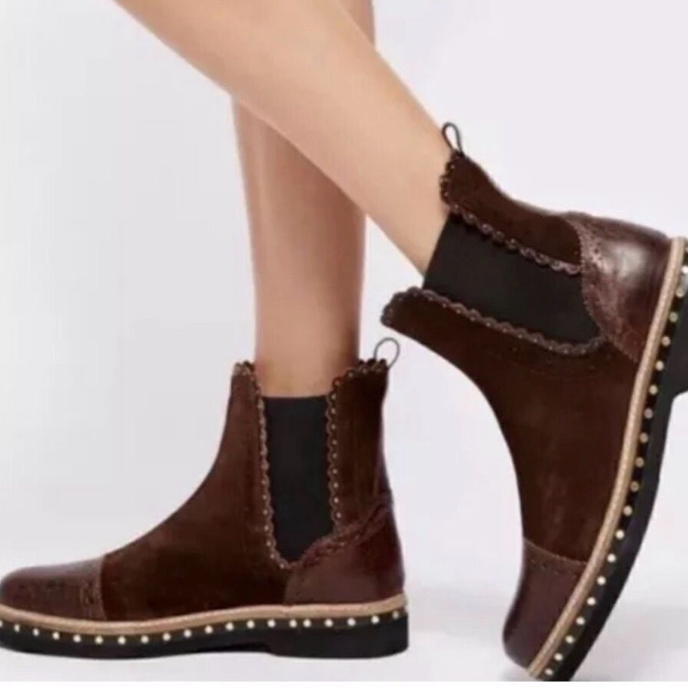 Free People Atlas Chelsea Western Boots Bootie Brown Size 40 USA 9.5